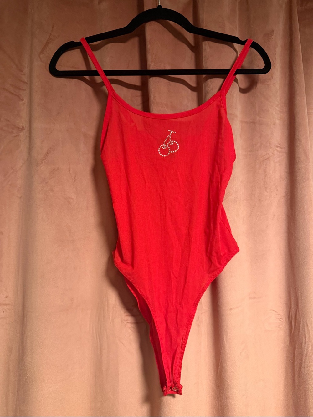 Forever 21 Red One-Piece Swim Bodysuit with Rhinestone Bicycle Accent